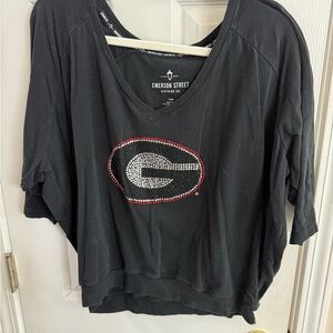 GEORGIA Black Women's Top with RHINESTONE Logo